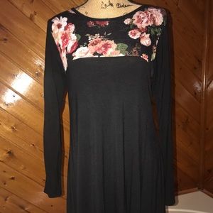 Black mini dress with floral yoke in soft fabric